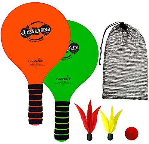 Jazzminton Lite – Indoor & Outdoor Game for Family and Friends – 2 Paddles, 2 Birdies, 1 Ball - All Season Paddle Game for Kids and Adults – Take Your Kids Outside for Some Active Fun