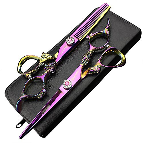 Friseur Schere 440 C Hohe Härte Edelstahl Lila Friseur 6 Zoll Schneidescheren & Effilierscheren(6-Zoll 2-teiliges Set-C)