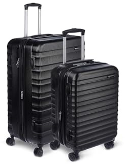 Amazon Basics Hartschalen-Reisegepäck, ABS Hartschalen-Trolley mit 4 Rollen, 2-Teiliges Set, (55, 78 cm), Schwarz