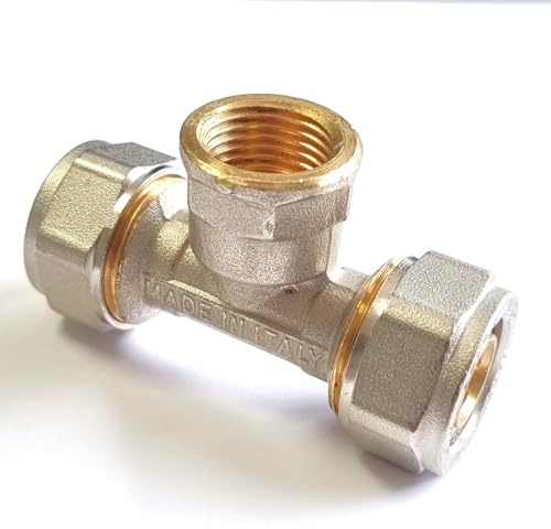 H2O-Flex 20er Schraubfitting T-Stück, 1/2 Innengewinde, Aluverbundrohr 2mm | Klemmringverschraubung für Mehrschichtverbundrohr 2,0mm, DVGW zertifiziert, Messing-Anschlüsse, korrosionsbeständig
