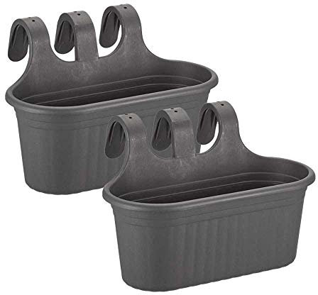 Jardinera Balcón, 6,5 litros 38 cm Largo, Set 2 Unidades, Maceta Colgar (Antracita)