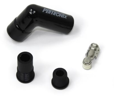 Pertronix 8561HT-8 Black Ceramic Spark Plug Boot 90 Degree Set of 8 includes silicone plug and wire bushings, stainless steel spark plug terminals and high temp ceramic boots