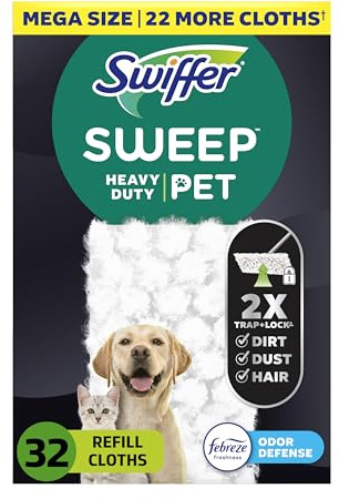 Sweep + Mop, Dry Pads Refill, Floor Cleaner for Dirt, Dust, Hair, Cleaning Cloths for Mopping Home, Bathroom, Kitchen, All Purpose Multi-Surface Floor Wipes, Heavy Duty, Pet, 32 Count