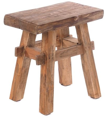 DESIGN DELIGHTS RUSTIKALER Holz HOCKER Vintage 40 | Recycling Hartholz, 43x45x27 cm (HxBxT) | Sitzhocker aus Massivholz, Schemel | Farbe: 01 Natur-Vintage