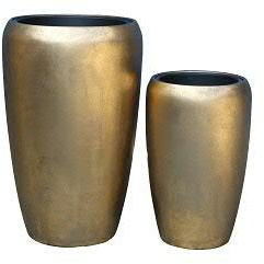 Hochwertige Pflanzvase - Fiberglas - Inklusive Pflanzeinsatz – Indoor - Metallic/Metallisch - Blumenkübel/Kübel (2er Set: Höhe 70cm & 50cm, Gold)