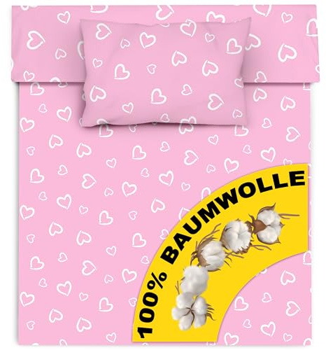Amilian Kinderbettwäsche 100x135 - Baby Bettwäsche 100x135 Mädchen in Rosa, auch als Kinderbettwäsche 70x140 erhältlich - Herzen Rosa für Mädchen
