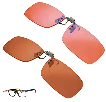 BRADDELL OPTICS Clip on Migräne Blaufilterbrille FL-41 Rosa & FL-60 Braun bei Photophobie, LED-Beleuchtung und Computerbildschirmen