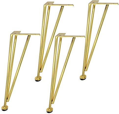 ACXZ Haarnadel Tischbein Goldene Möbel Beine 10/21/26/31 / 43cm, Füße aus massivem Eisen 3-Stab, Ersatzfüße für Sofa, Couchtisch, TV-Ständer, Schrank, 4er-Set