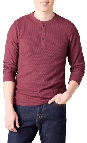 Amazon Essentials Men's Long Sleeve Waffle Henley Shirt, Slim-Fit, Burgundy, XX-Large