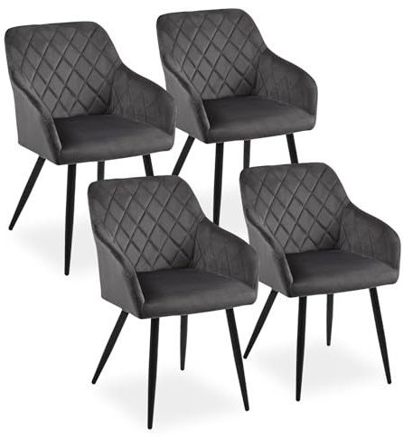 CLIPOP Esszimmerstühle 4er Set, Küchenstuhl Samt Bezug Wohnzimmerstuhl Polsterstuhl mit Armlehne Metallbeine Polstersessel Stuhl für Esszimmer Wohnzimmer Küche (4, Samt Grau)