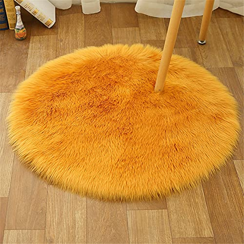 Tomifine Lammfell Schaffell Teppich, Shaggy Bereich Teppiche Longhair Kunstfell Dekofell für Wohnzimmer Schlafzimmer Kinderzimmer Teppich (Rund 80 cm,Gelb b)