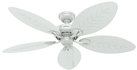 HUNTER FAN Deckenventilator Bayview 137 cm für den Innen- und Außenbereich, mit Zugkette, 5 austauschbaren Flügeln in Weiß, optimal für Sommer und Winter, Modell 24996