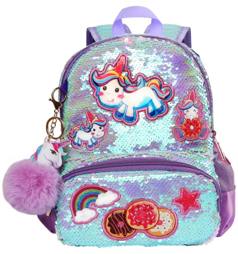 LSSAGOON Einhorn Rucksack Kinder Mädchen, Pailletten Kinderrucksack, Personalisierter Kawaii Schulrucksack, Rucksack Kindergarten für Kindergarten Grundschule, Geschenke für Geburtstag Xmas
