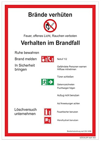 Brandschutzordnung Teil A Brände verhüten DIN 14096 Aushang Schild Aufkleber BSO, Größe: ISO 7010, Farbe: Kunststoffplatte nachleuchtend+selbstklebend