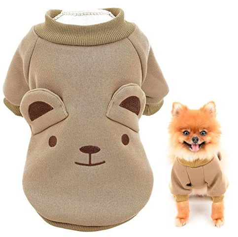SMALLLEE_LUCKY_STORE Bear Ear Fleece Sweatshirt for Small Dogs, Brown, M | Soft Fleece, Bear Ear Detail, Pullover Fit, Autumn Walks, Photos, Chihuahua, Yorkie, Small Breed, Cat. Warm Puppy Jumper