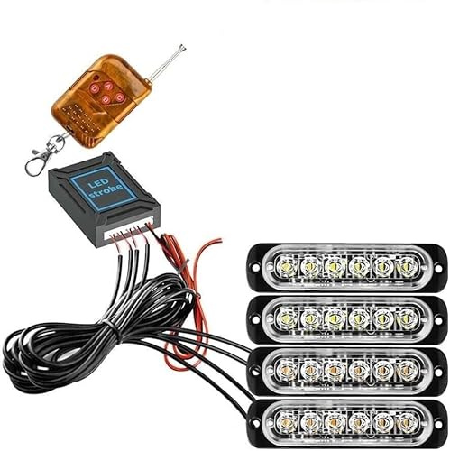 4x Feux de Pénétration LED Orange/Ambre 12-24V Feux d'Avertissement Stroboscopique Flash Clignotant avec Télécommande