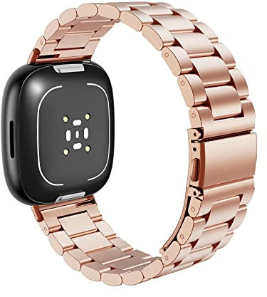 MoKo Metall Armband Kompatibel mit Fitbit Versa 4/Versa 3/Sense 1/2, Edelstahl Ersatzarmband Uhrenarmband für Damen Herren, Roségold
