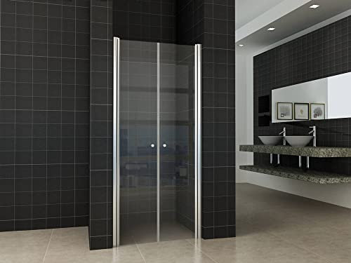 Saqu Flip 2-teilige Duschtür Pendeltür Nische 80x200 cm Dusche Duschabtrennung Duschtrennwand Aluminium Nanoglas