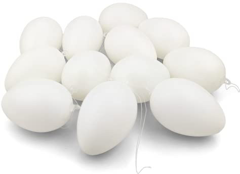 Netuno 12x Weiß Deko-Eier blanko 6 cm mit Aufhänger weiße Kunststoff-Eier Plastik Ostereier selbst gestalten Plastik- Eier zum Bemalen Beschriften Dekorieren Basteln Deko Ostern Eier zum Aufhängen