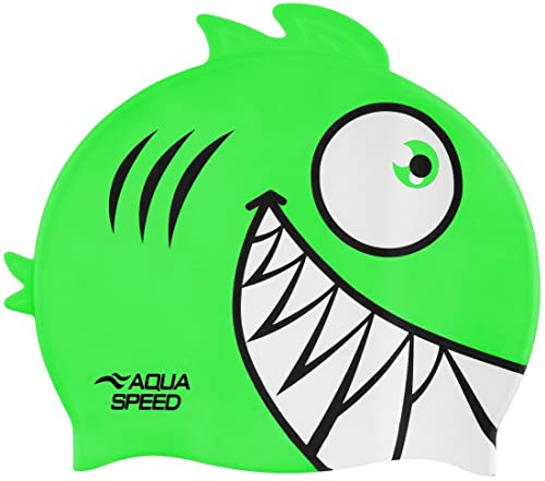 Aqua Speed Piranha Badekappe | Kinder | Lustige Schwimmkappe | Bademütze | Badehaube | Schwimmmütze | Sport | Schwimmen | Silikon, Farbe:Piranha-11