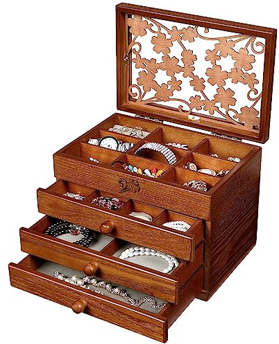 Changsuo Holz-Schmuckkästchen für Damen mit Schubladen, mittelgroßer Schmuckaufbewahrungs-Organizer mit Acryldeckel für Uhren, Ohrringe, Ringe