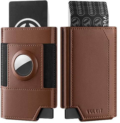 VULKIT AirTag Wallet Kreditkortshållare med AirTag-hållare RFID-blockerande Pop Up Card Wallet Läder Smart Bankkortshållare