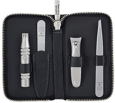 DOVO Set 4 - Luxus Pflegeset mit Nagelschere, Klipette Nasenhaarschneider, Pinzette und Nagelfeile im Lederetui