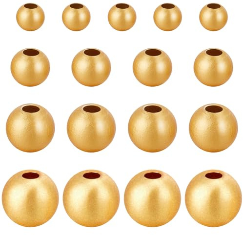 Beebeecraft 1 Box Mit 160 Stück Runden Perlen Im Matten Stil 18 Karat Vergoldetes Messing 4 Größen Kugel Abstandsperlen Mattgoldene Lose Perlen Mit Großem Loch Für Die Schmuckherstellung DIY Handwerk