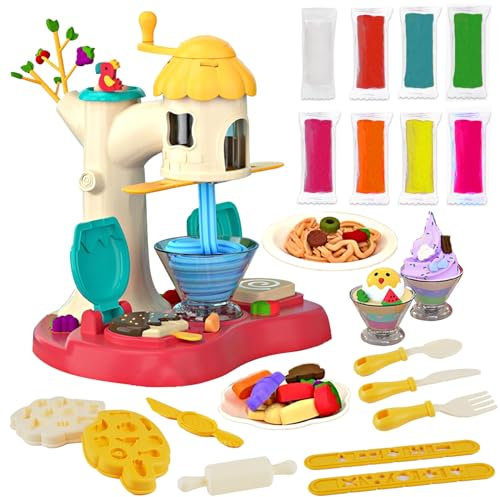 Jovecinn Eismaschine Knete Zubehör Set Kitchen Creations 24 Stück EIS Knetwerkzeug Knetzubehör Knetset ab 3 4 5 Jahre Knetmaschine Kinder Nudelmaschine Knetä Clay Knetmasse
