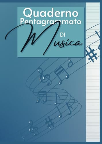 Quaderno Pentagrammato di Musica: A4 Taccuino musicale con 12 righi per pagina e pagine numerate per principianti e professionisti