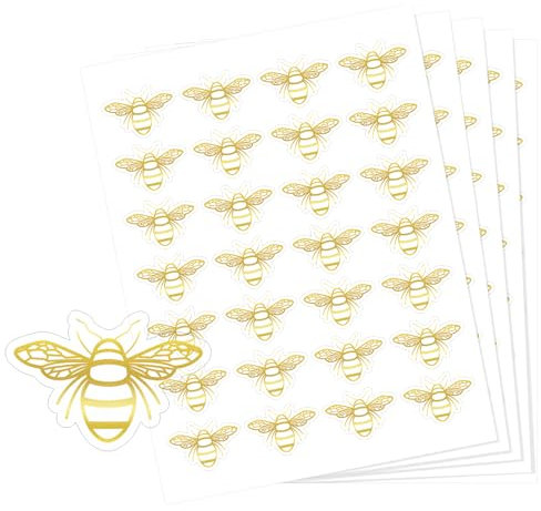 Anwyll Bienen-Aufkleber, Goldfolien-Umschlagsiegel-Aufkleber, 420 Stück, Bienenkönigin-Etiketten, Aufkleber, selbstklebende Federgoldfolie, Bienen-Aufkleber für Einladungskarten, Geschenkpapier,