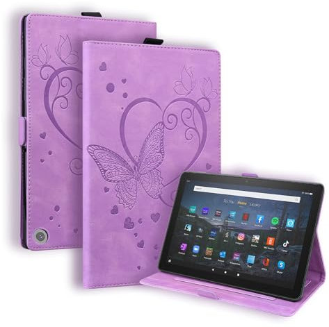 SLLMYYX Tablet-Hülle kompatibel mit Kindle Fire HD 8 und 8 Plus Tablet (12. / 10. Generation 2022/2020), Love Butterfly, PU-Leder, Folio-Ständer, Smart Cover (lila)