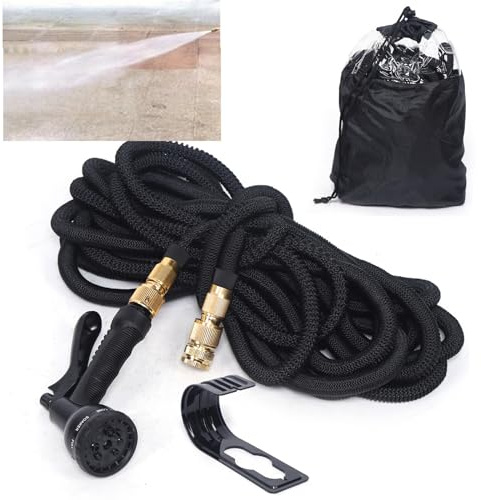 Flexibler Gartenschlauch 30m Garten Handbrause Gartenschlauch Flexibel 3/4 Zoll & 1/2 Zoll mit Schlauchhaken Aufbewahrungstasche Wasserschlauch für Garten Haustier Autowäsche Schwarz
