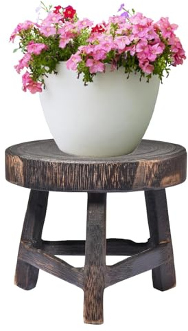 Kleiner runder Pflanzenhocker | Holzhocker | kleine Beistelltische | rundes Bonsai-Gestell aus Holz | Garten-Blumentopfständer für Zuhause, Büro, Garten, Wohnzimmer, Terrasse