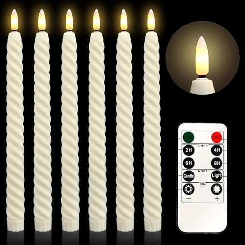 Lot de 6 Bougies à LED, Bougie Chandelier LED Décorative, Sans Flamme, Télécommande avec Minuterie, Piles, pour Bougeoirs, Mariage, Halloween, Décoration de Noël (Beige)