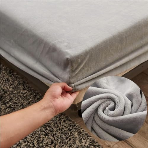 Samt Spannbettlaken 140x200 cm Warm Winter Frottee Spannbetttücher, Highdi Microfleece Flausch Hellgrau Spannbetttuch 140 x 200 Boxspringbett Bettlaken für Hohe Matratze Steghöhe 25-30cm