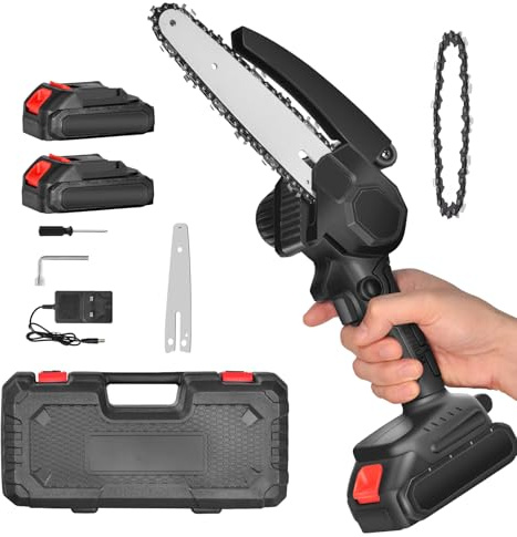 Mini Chainsaw for Trunks, 6 Inch Portable, Rechargeable Mini Chainsaw with Battery Operated for Branches, Patio, Home and Garden, Electric Saw with Brushless Motor