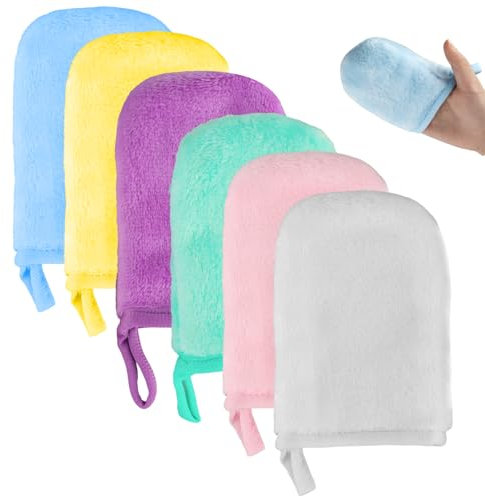 Volumoon Gant Démaquillant Lavable Microfibre, 6 Pièces de Gants Démaquillants en Flanelle, Gant Nettoyant Visage, Réutilisable Démaquillant Chiffon, Gants de Lavage Doux