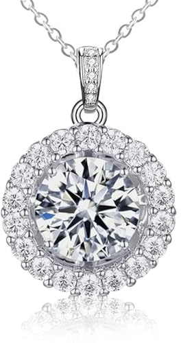 FEIKFEIZ Collar de moissanita para mujer, colgante de diamante de moissanita de 1 quilate, cultivado en laboratorio, bañado en rodio, cadena de plata con una sola joya, incluye caja de regalo.