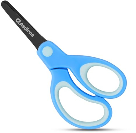 Asdirne Kids Scissors, Safety with Blunt Tip Stainless Steel Blades and Soft Grip, Great for Home and School,13.5cm, Blue