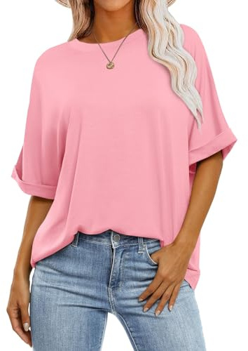 Cuptacc Camiseta Mujer Oversize Camiseta Mujer Top Verano Escote Redondo Básico Tank Top Manga Corta Túnica Elegante