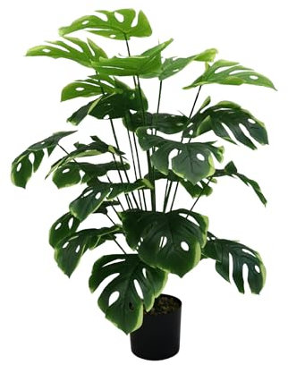 Kunstpflanze Monstera 90 cm – künstliche Pflanze tropisch grün wie echt, pflegeleicht, immergrün Deko für Wohnzimmer Büro Flur schwarzer Topf