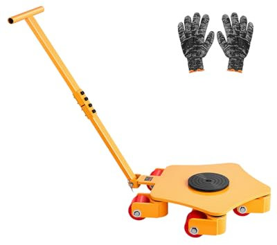 VEVOR Plataforma Rodante para Maquinaria con Manija, Carga de 3991,6 kg, Patín para Maquinaria con Tapa Giratoria de 360° y 5 Ruedas Giratorios, Equipo de Movimiento Industrial para Taller, Amarillo