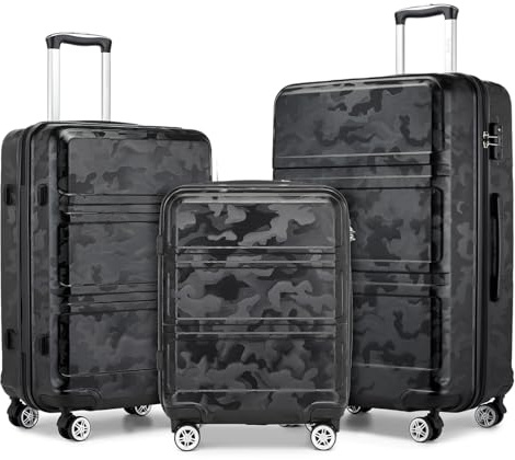 Kono Medium Suitcase 24 Inch Luggage Lightweight ABS+PC Hard Shell Trolley Travel Case with TSA Combination Lock and 4 Wheels Spinner (24, Black/Camouflage)