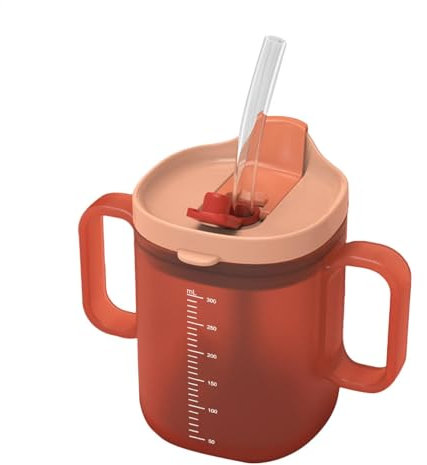 Reflimand Elderly Drinking Cup, 300ml Elderly Spill Proof Cup, Adult Feeding Cup with Lid and Straw, Unspillable Cup with 2 Handles, Elderly Feeder Beaker Adult Sippy Cup for Patients, Maternity