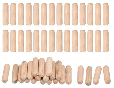 QUARKZMAN 60 Pcs Clavijas De Madera 8x30mm(0.31x1.18) Extremos Biselados Y Estriados Clavijas De Madera Madera Dura Seca Para Muebles Y Estanterías De Carpintería