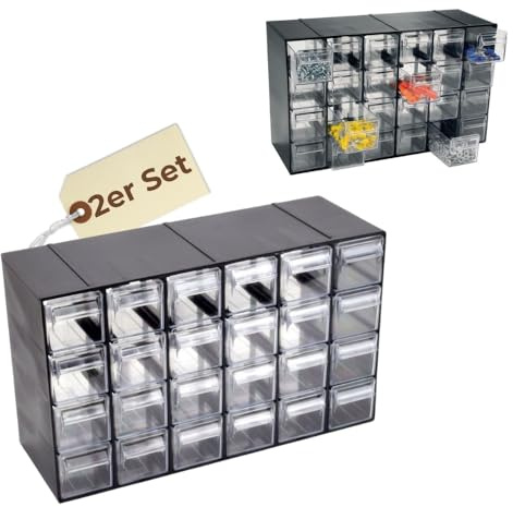 2er Set Kleinteilemagazin Sortimentskasten 15 Fach Sortierkasten für Kleinteile Organizer Schrauben Sortierbox Sortimentsboxen Sichlagerkasten