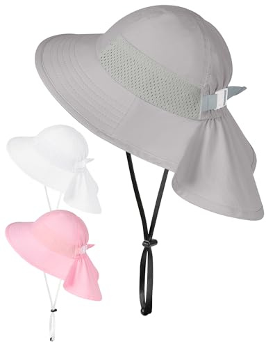Becellen Solhatt barn baby UV-skydd 50+ sommarhatt med nackskydd brett brätte sommar mössa strand mössa småbarn pojkar flickor, GRÅ, S