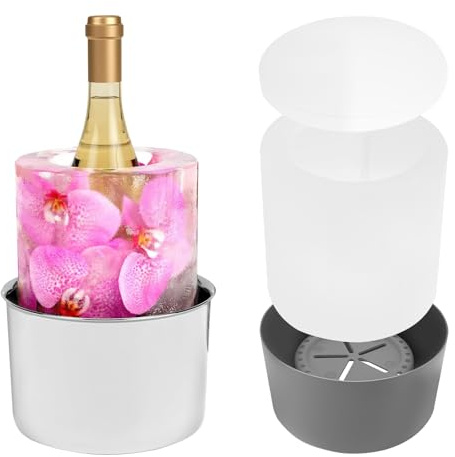 BAODBF Flaschenkühler Wein Edelstahl Sektkühler Getränkekühler Silber | Eisformbehälter mit Kunststoffsockel für Champagner Partys Bar Outdoor Garten Blume Eiseimer Kühlung Acryl 17x11 cm Eiskübel