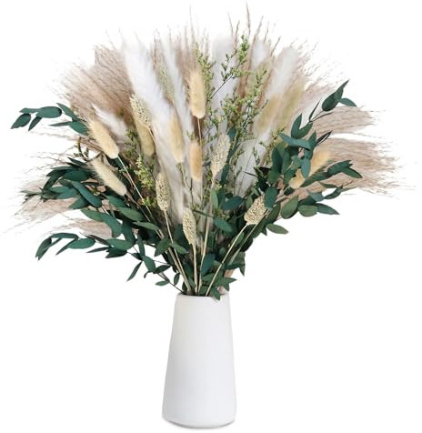 80 Pcs Dried Preserved Eucalyptus Stems Natural Dried Flowers Bouquet Pampas Grass Artificial Boho Dried Pampas Grass Decor for Living Room Fireplace Modern Farmhouse Decorations